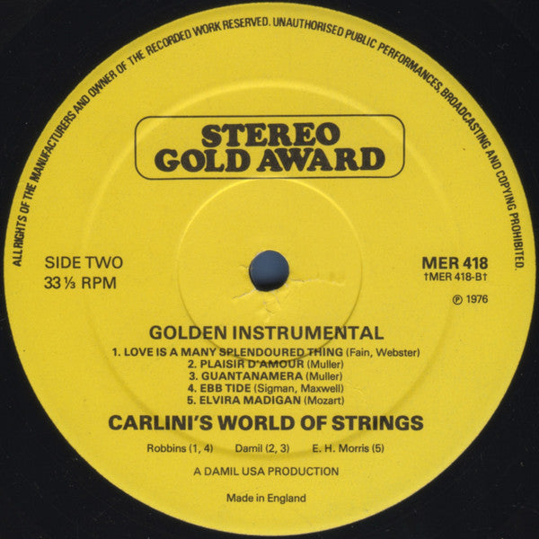 Carlini's World Of Strings : Golden Instrumentals (LP, Comp)