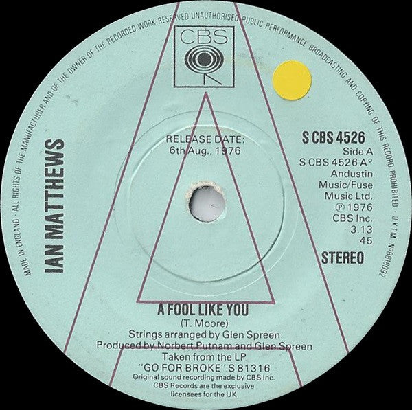 Iain Matthews : A Fool Like You (7", Promo)