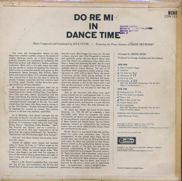 Jule Styne Featuring The Piano Artistry Of Eddie Heywood : Do Re Mi In Dance Time (LP, Mono)
