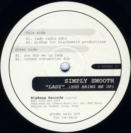 Simply Smooth : "Lady" (You Bring Me Up) (2x12", Promo)