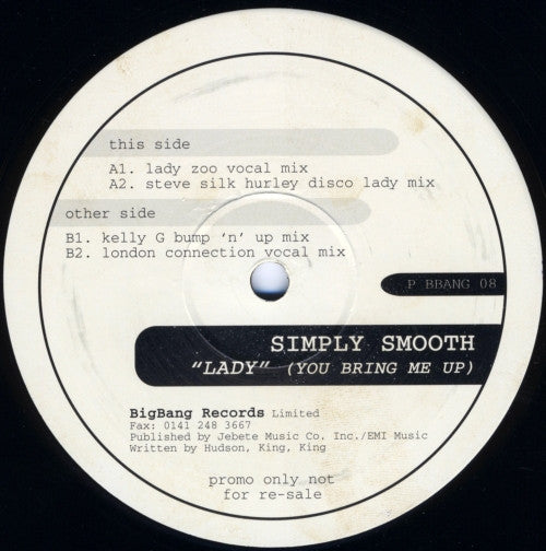Simply Smooth : "Lady" (You Bring Me Up) (2x12", Promo)