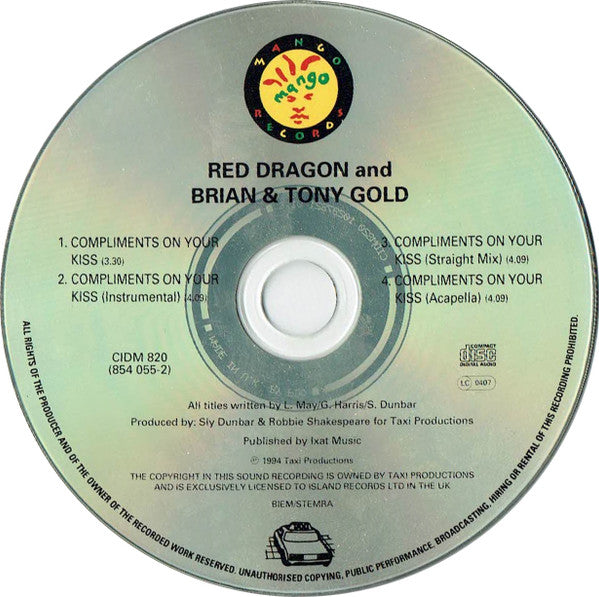 Red Dragon With Brian & Tony Gold : Compliments On Your Kiss (CD, Maxi)