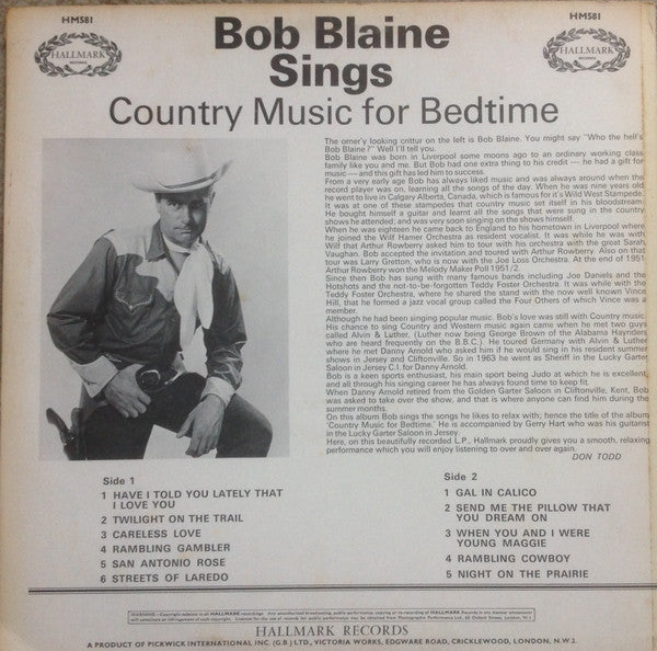 Bob Blaine : Country Music For Bedtime (LP, Album)
