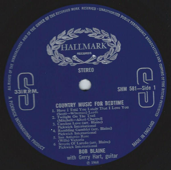 Bob Blaine : Country Music For Bedtime (LP, Album)