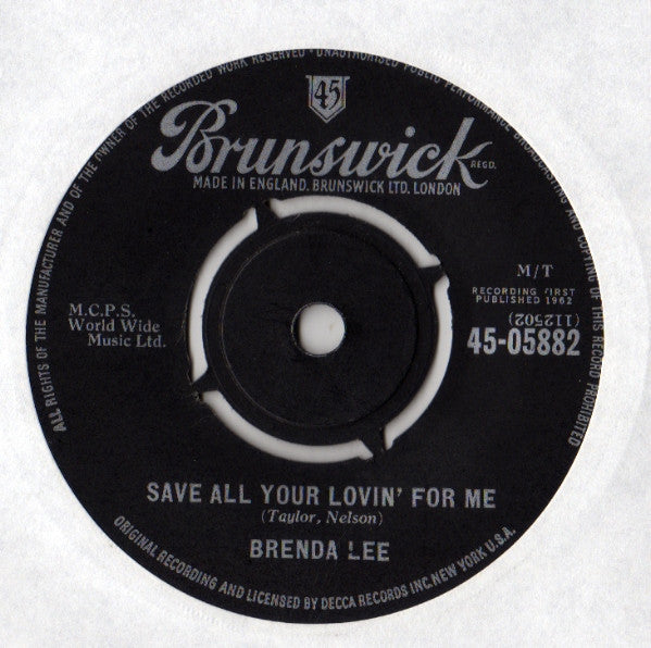 Brenda Lee : All Alone Am I (7", Single)