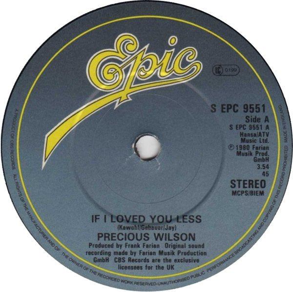 Precious Wilson : If I Loved You Less (7", Single)