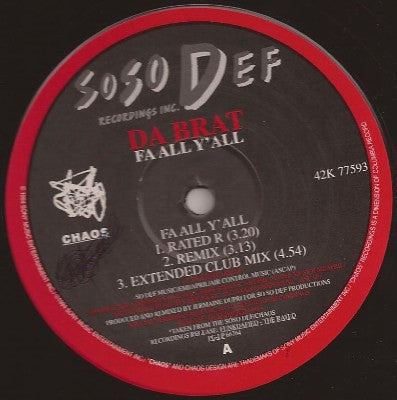 Da Brat : Fa All Y'All (12")