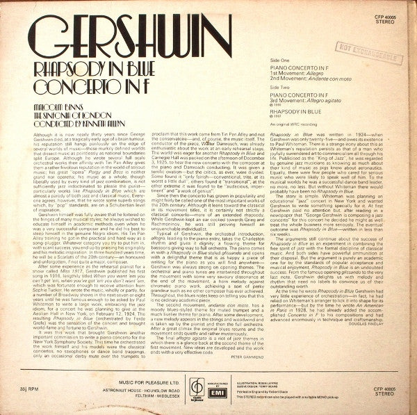 George Gershwin / Malcolm Binns, Sinfonia Of London Conducted By Kenneth Alwyn : George Gershwin:  Rhapsody In Blue; Concerto In F  (LP, Album, RE)