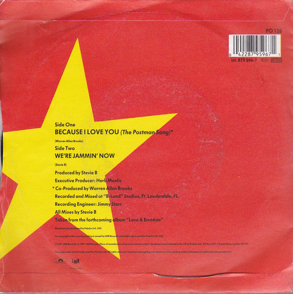 Stevie B : Because I Love You (The Postman Song) (7", Single, Pap)