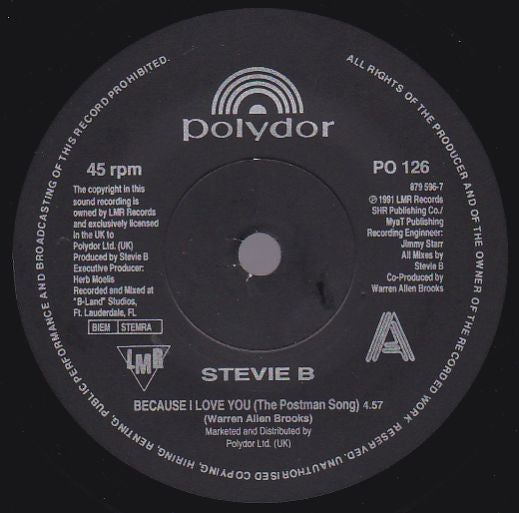 Stevie B : Because I Love You (The Postman Song) (7", Single, Pap)