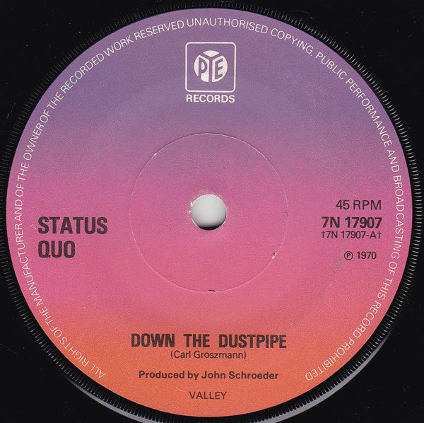 Status Quo : Down The Dustpipe (7", Single, RE, Sol)