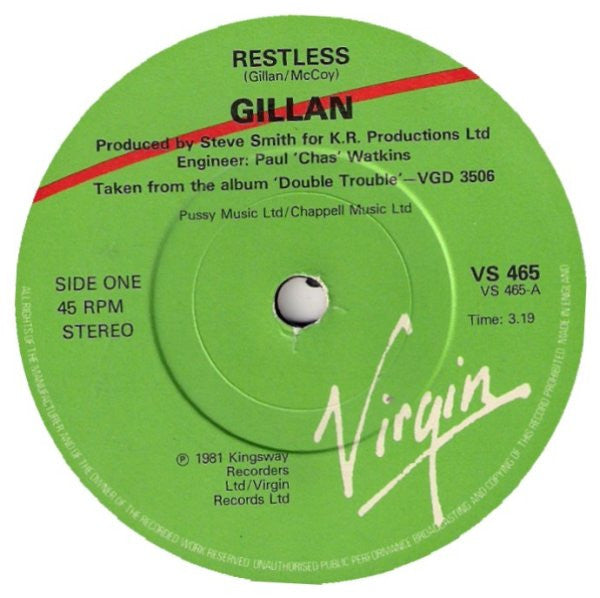 Gillan : Restless (7", Single)