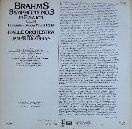 Johannes Brahms, James Loughran, Hallé Orchestra : Symphony No. 3 In F Major, Op. 90, Hungarian Dances (LP)