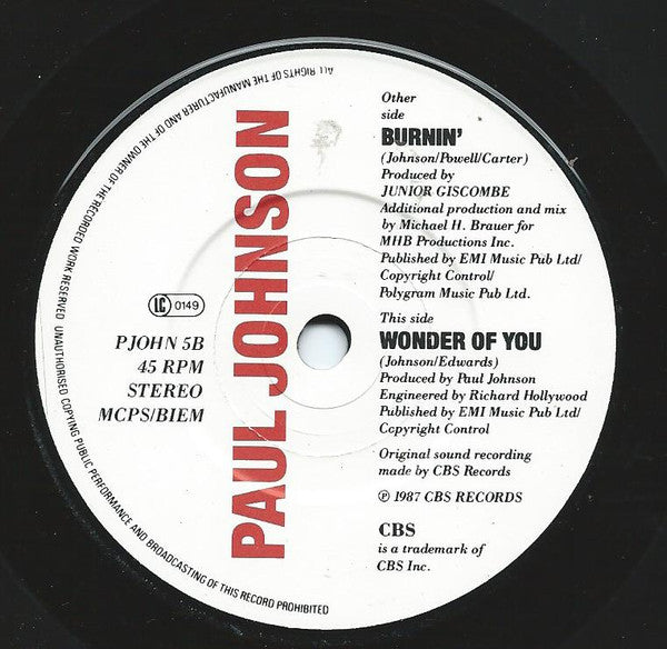Paul Johnson (2) : Burnin'  (7", Single)