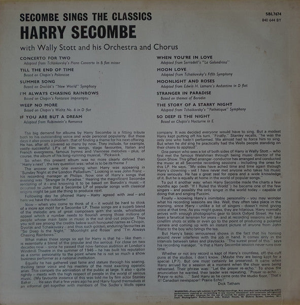 Harry Secombe With Wally Stott And His Orchestra And Chorus : Secombe Sings The Classics (LP, Album)