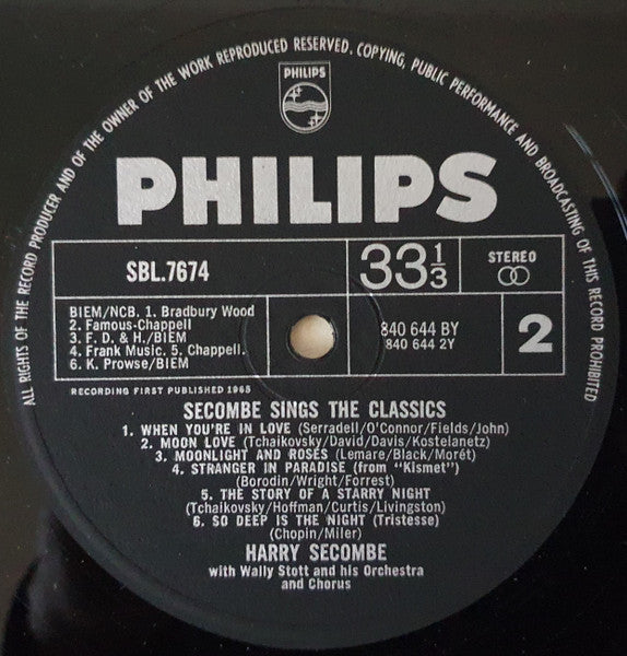 Harry Secombe With Wally Stott And His Orchestra And Chorus : Secombe Sings The Classics (LP, Album)