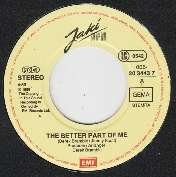 Jaki Graham : The Better Part Of Me (7", Single)