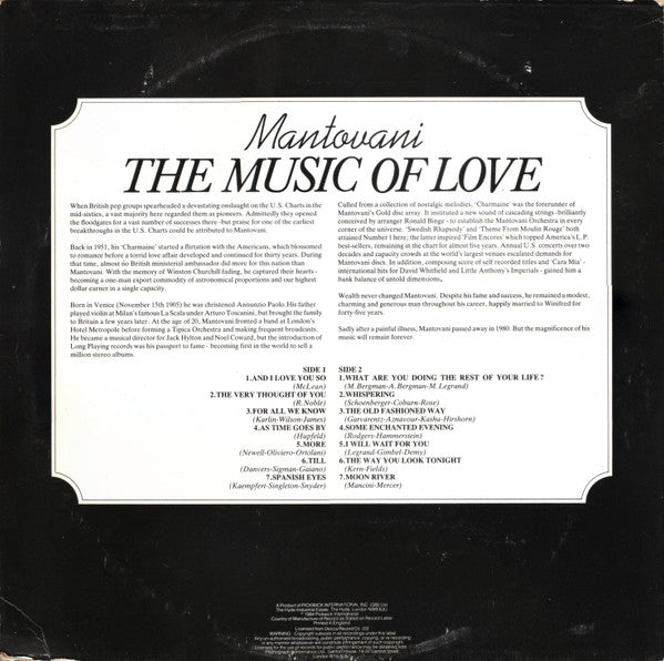 Mantovani And His Orchestra : The Music Of Love (LP, Comp)