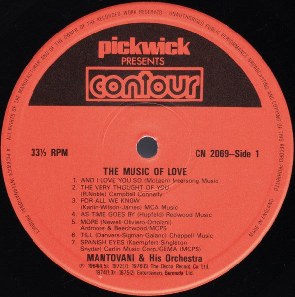 Mantovani And His Orchestra : The Music Of Love (LP, Comp)