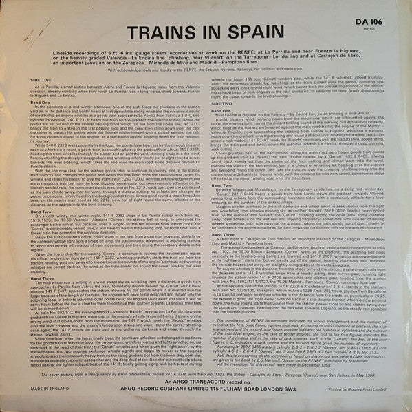 No Artist : Trains In Spain (LP, Mono)