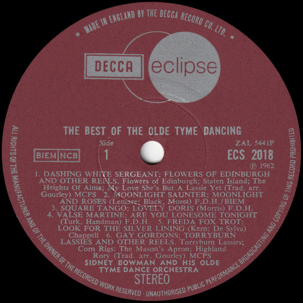 Sidney Bowman And His Orchestra : The Best Of The Olde Tyme Dancing (LP)