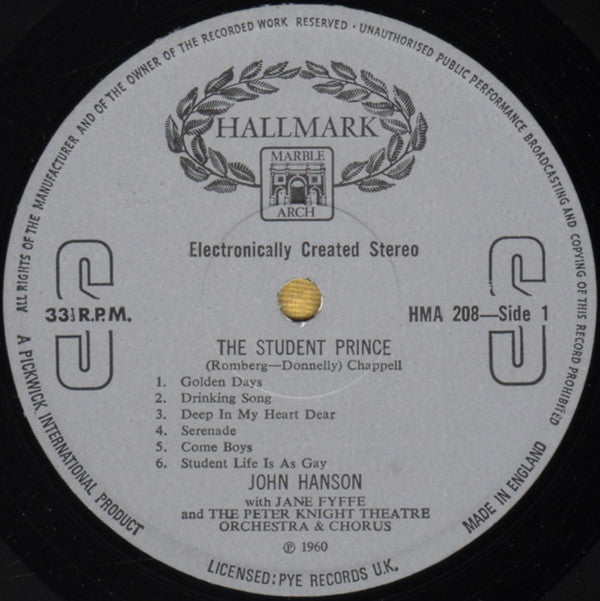 John Hanson (3) : The Student Prince / The Vagabond King (LP)