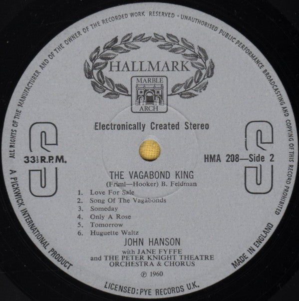 John Hanson (3) : The Student Prince / The Vagabond King (LP)