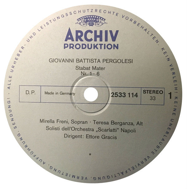 Giovanni Battista Pergolesi - Mirella Freni • Teresa Berganza, Solisti Dell'Orchestra "Scarlatti" Napoli, Ettore Gracis : Stabat Mater (LP)