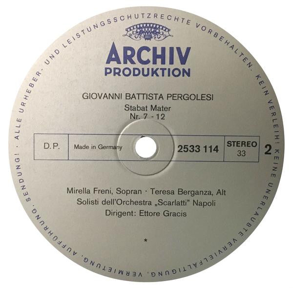 Giovanni Battista Pergolesi - Mirella Freni • Teresa Berganza, Solisti Dell'Orchestra "Scarlatti" Napoli, Ettore Gracis : Stabat Mater (LP)