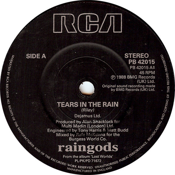 Raingods : Tears In The Rain (7", Single)