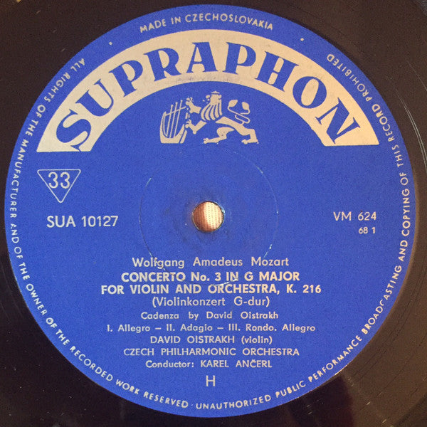 David Oistrach, Wolfgang Amadeus Mozart, Ludwig van Beethoven : Concerto No. 3 In G Major For Violin And Orchestra K. 216, Sonata No. 1 In D Major For Violin And Piano, Op. 12, Romance No. 2 In F Major For Violin And Orchestra Op. 50 (LP, Mono)
