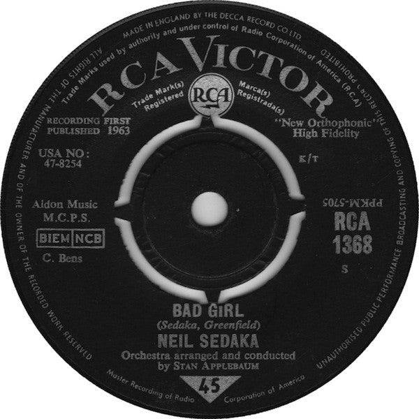Neil Sedaka : Bad Girl (7", Single, 4-P)