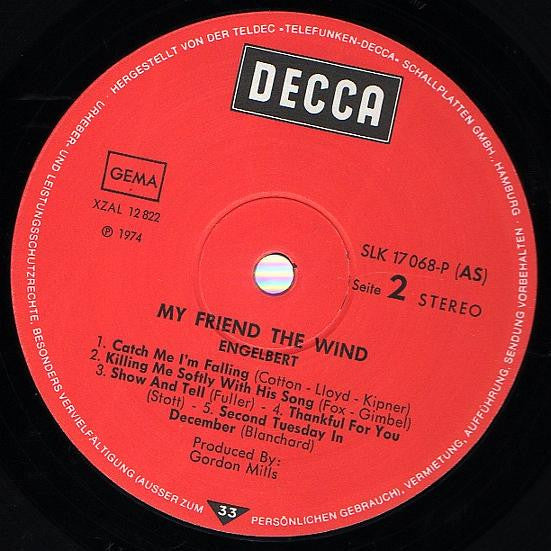 Engelbert Humperdinck : My Friend The Wind (LP, Album)