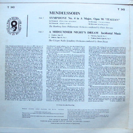 Mendelssohn* : A Midsummer Night's Dream / Symphony No.4 (Italian) (LP, Comp, Club)