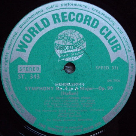 Mendelssohn* : A Midsummer Night's Dream / Symphony No.4 (Italian) (LP, Comp, Club)