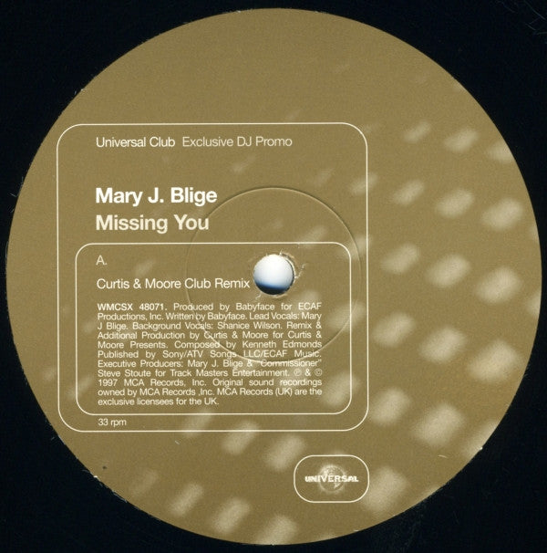 Mary J. Blige : Missing You (12", Promo)