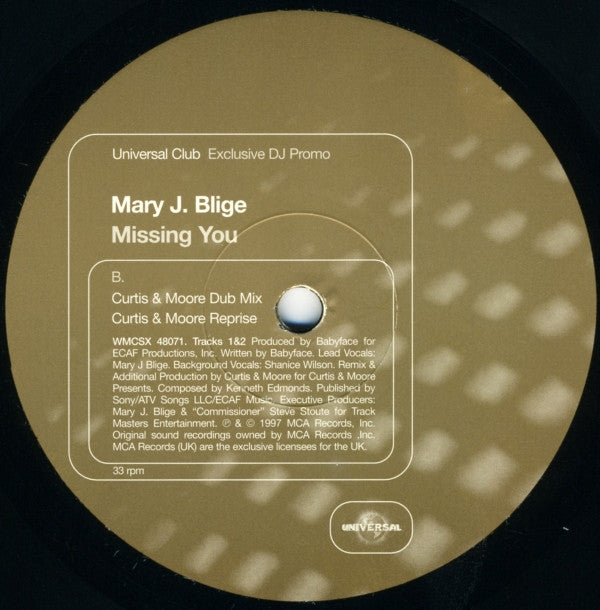 Mary J. Blige : Missing You (12", Promo)