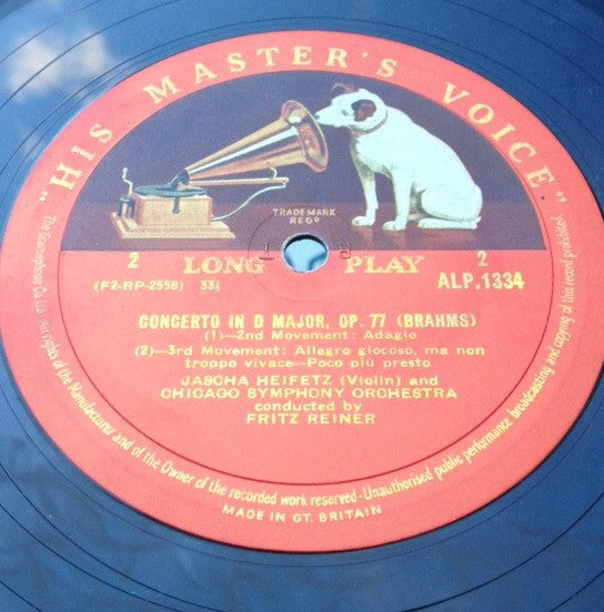 Johannes Brahms, Jascha Heifetz, Chicago Symphony Orchestra, Fritz Reiner : Violin Concerto (LP, Mono)
