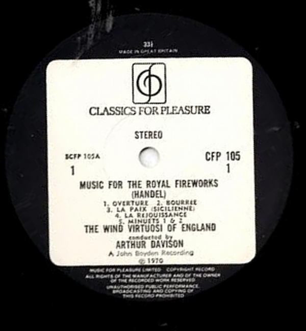 Georg Friedrich Händel, The Wind Virtuosi Of England / The Virtuosi Of England / Arthur Davison : Music For The Royal Fireworks (LP)
