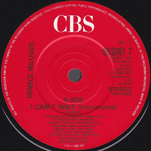 Deniece Williams : I Can't Wait (7", Single)