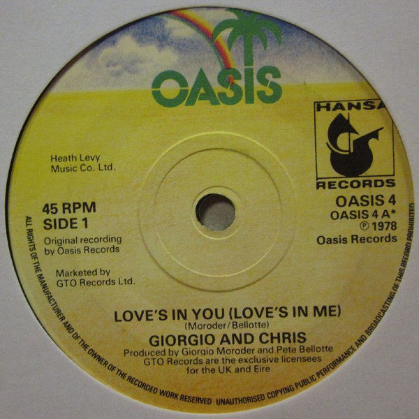 Giorgio Moroder And Chris Bennett : Love's In You (Love's In Me) (7", Single)