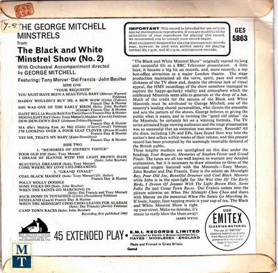 The George Mitchell Minstrels : The Black And White Minstrel Show No.2 (7", EP)