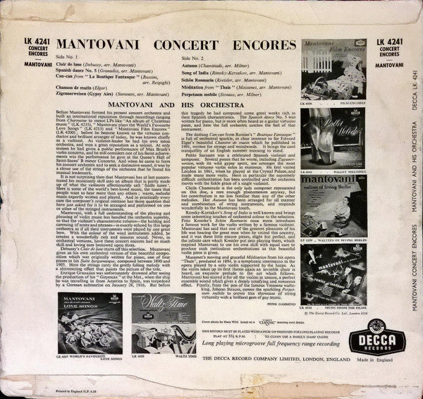 Mantovani And His Orchestra : Concert Encores (LP)