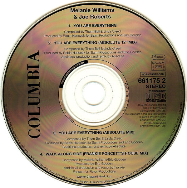 Melanie Williams & Joe Roberts : You Are Everything (CD, Single)