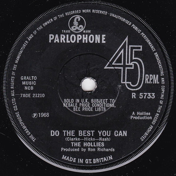 The Hollies : Listen To Me (7", Sol)