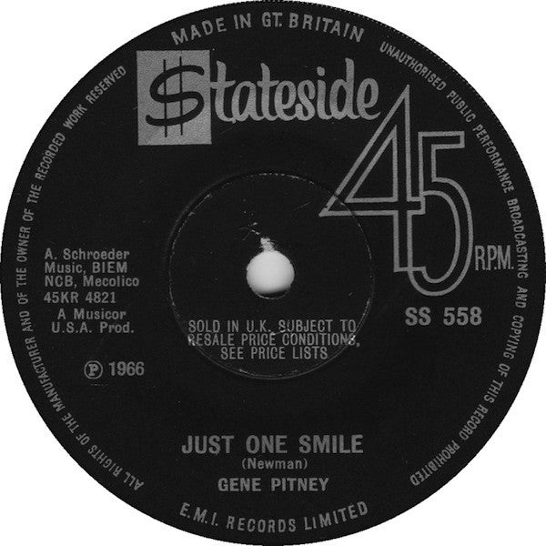 Gene Pitney : Just One Smile (7", Single, Sol)