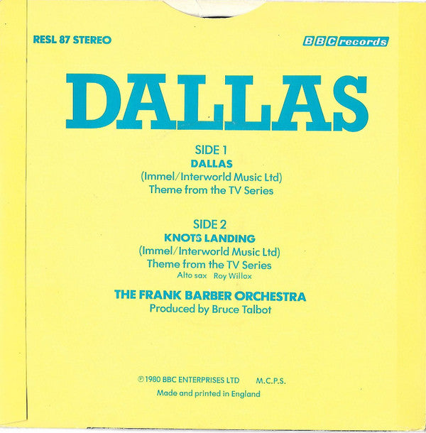 The Frank Barber Orchestra : Dallas (7", Sol)