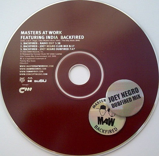 Masters At Work Featuring India : Backfired (Joey Negro Club & Dubfired Mixes) (CD, Single)