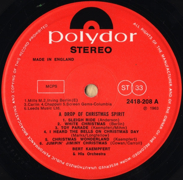 Bert Kaempfert And His Orchestra* : A Drop Of Christmas Spirit (LP, RE)