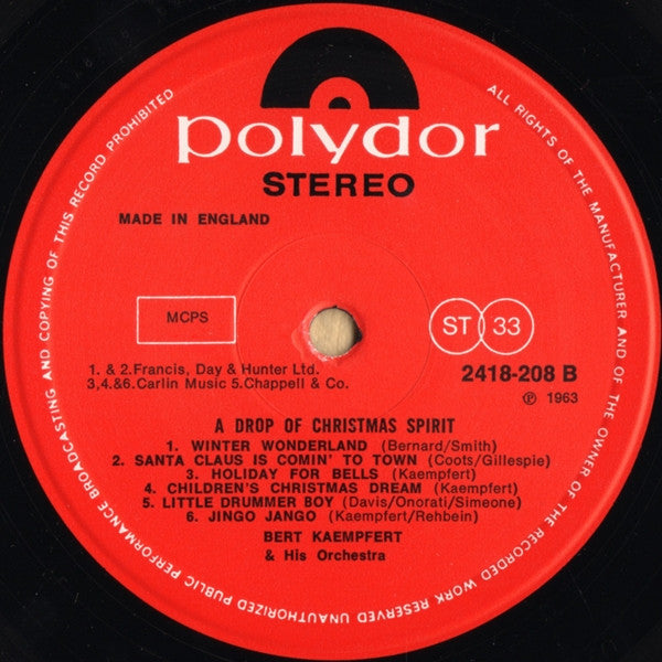 Bert Kaempfert And His Orchestra* : A Drop Of Christmas Spirit (LP, RE)